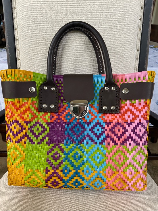 Handbags - Artisan Woven Tote Bag multicolor with Dark Brown Handles